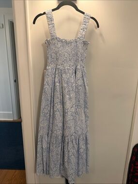 Light Blue Paisley Smocked Maxi Dress with Wide Straps